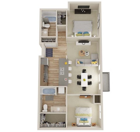 Floor plan for 2 beds, 2 baths, 952 sqft
